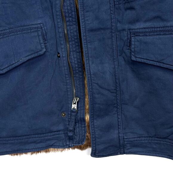 HOLLISTER Faux Fur Lined Twill Parka Coat Blue Men’s M Epic Flex Heritage NEW - Picture 4 of 14